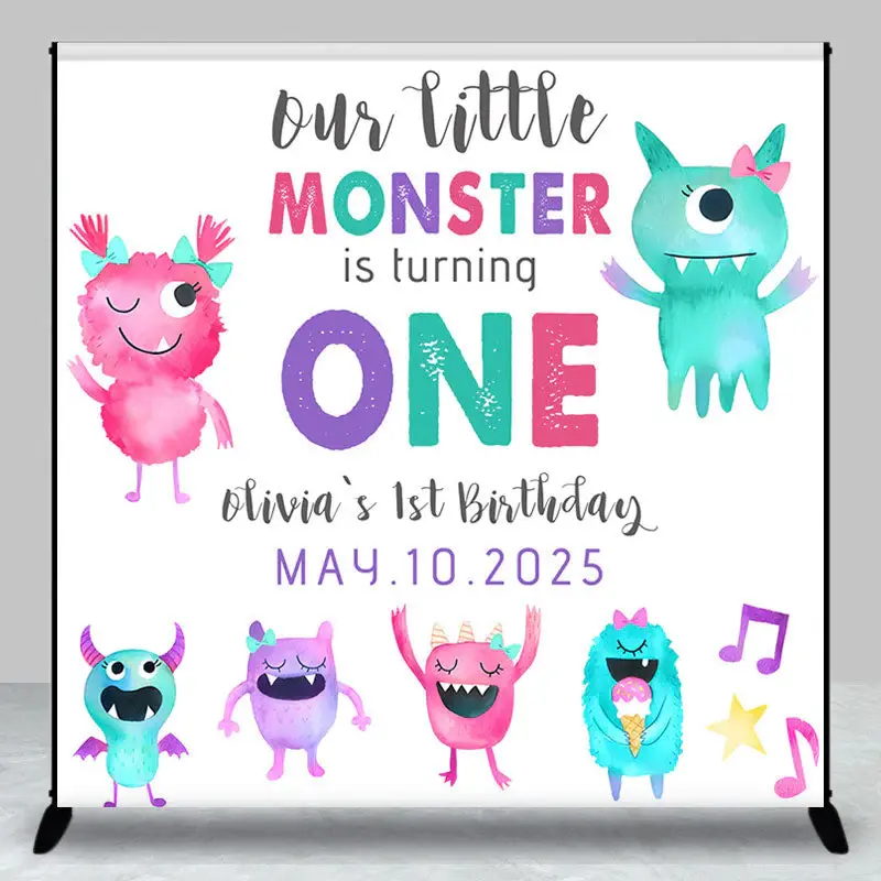 Personalized Cute Monster 1st Birthday Backdrop - Aperturee