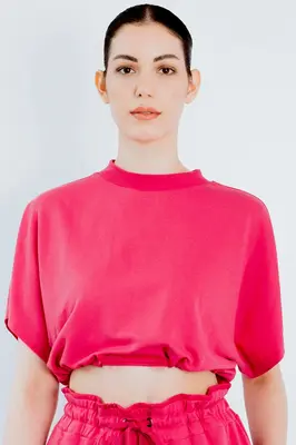 Upcycled - Playsuit Crop Top in Pink | Size: L/XL