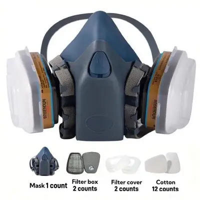 17 in 1 Reusable Half Face Respirator, 1 Set Reusable Dustproof Half Mask with Double Filter, Dustproof Half Mask for Paint, ...