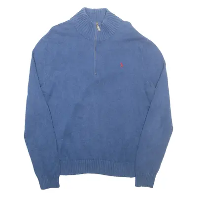 POLO RALPH LAUREN Mens Jumper Blue 1/4 Zip Tight Knit L