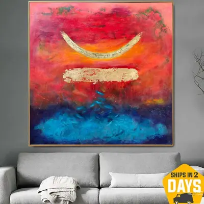 Abstract Symbol Paintings On Canvas Large Original Red Artwork Textured Wall Decor Hand Painted Creative Art Painting for Roo...