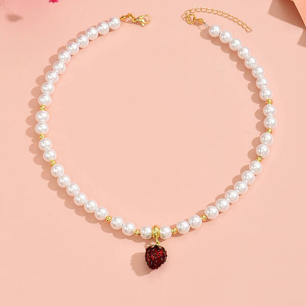 Sweet French Style Cubic Zirconia Imitaion Pearl Necklace for Women