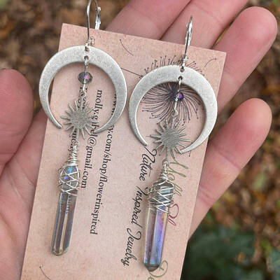 Alloy Natural Quartz Crystal Dangle Earrings