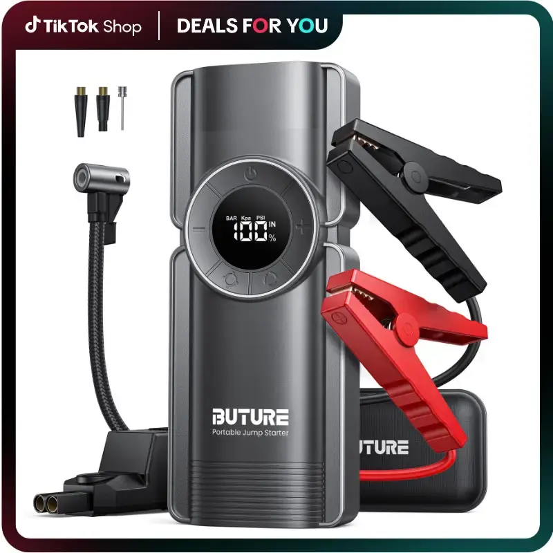 FathersDayGift【5 in 1】Portable Car Jump Starter With Air Compressor 4000A Peak (8.5L Gas, 8L Diesel) With 150 PSI Tire In...