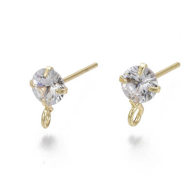 Brass Micro Clear Cubic Zirconia Stud Earring Findings