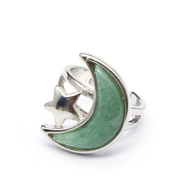 Moon & Star Natural Aventurine Adjustable Rings