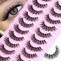 Fluffy False Eyelashes, 10 Pairs Faux Cluster Lashes, Natural Curling Eye Makeup Strip Lashes, Full Volume Eyelash for Girls ...