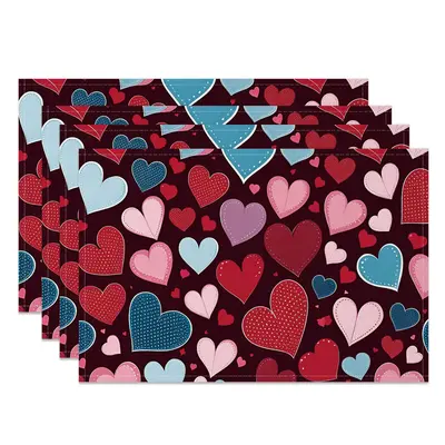 Aperturee Red Artistic Colorful Dots Love Set Of 4 Placemats, 14x12 Inch, 15.8 USD, NYLX00552-S, placemats