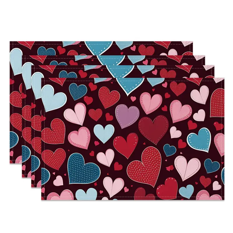 Aperturee Red Artistic Colorful Dots Love Set Of 4 Placemats, 14x12 Inch, 15.8 USD, NYLX00552-S, placemats