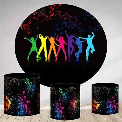 Aperturee Circle Dancing People Black Birthday Party Backdrop | Round Backdrop For Birthday Party | Circle Background For Par...