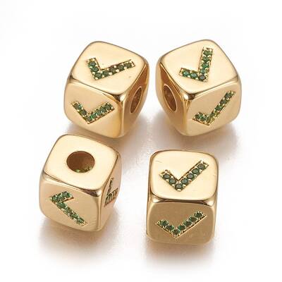 Brass Micro Pave Cubic Zirconia Beads