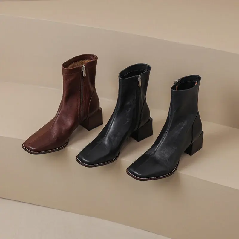 CHIKO Emma Square Toe Block Heels Ankle Boots