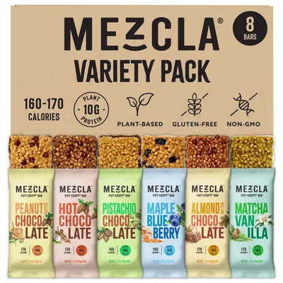 Mezcla Puff-Crispy Protein Bars - Variety Pack - Gluten Free & Vegan Protein Bars, 10g Protein, Alt for Crispy Rice Treat, Gr...