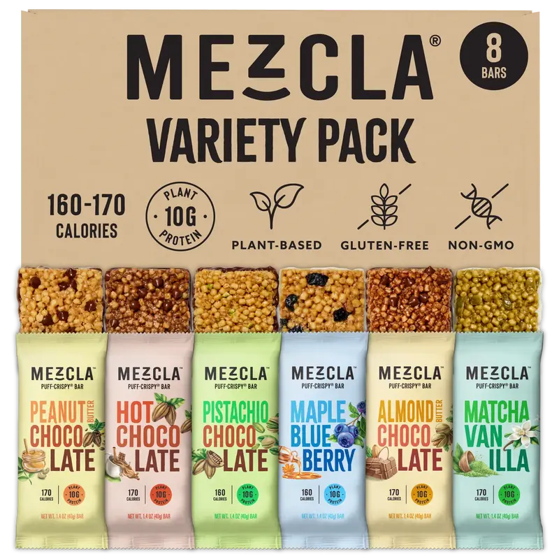 Mezcla Puff-Crispy Protein Bars - Variety Pack - Gluten Free & Vegan Protein Bars, 10g Protein, Alt for Crispy Rice Treat, Gr...