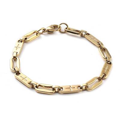 PVD Vacuum Plating 201 Stainless Steel Oval with Cross Link Chain Bracelet for Men Women