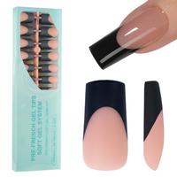 150Pcs Black French Gel Nail Tips, Long Square Nail Tips, Pre-French Tips Press on Nails Brown, Fake Nails for Nail Art DIY 1...