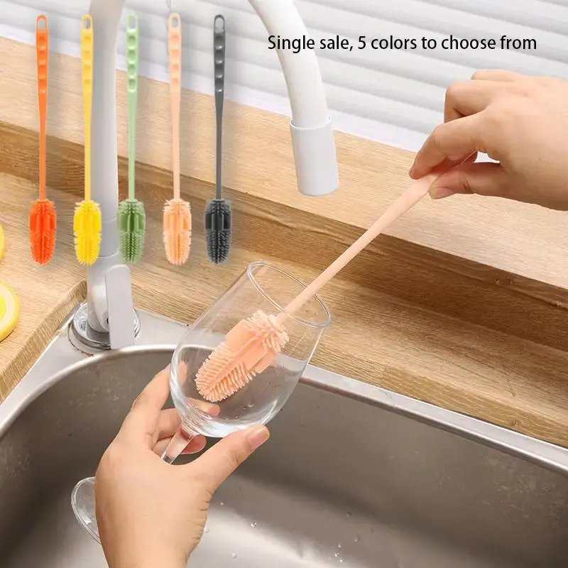 Silicone Bottle Cleaning Brush with Long Handle, 1 Count Cup Cleaning Brush, Household Kitchen Cleaning Tool for Baby Bottles...