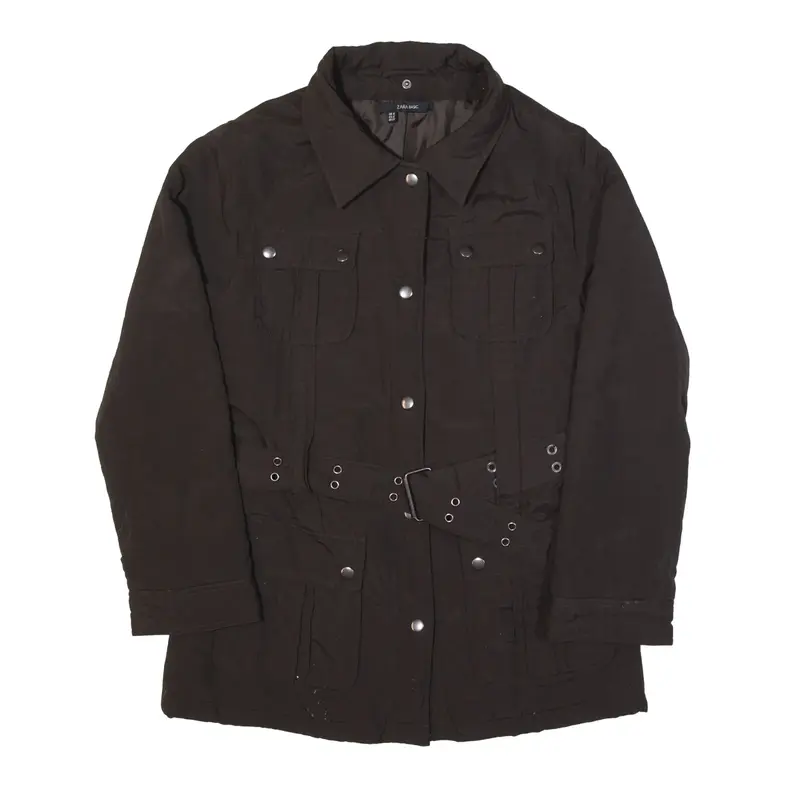 ZARA Insulated Belted Jacket Brown Nylon Womens M