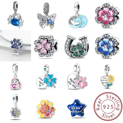 925 Silver Cute and Beautiful Series Lucky Talisman Bead Jewelry, DIY Jewelry 2025 Charm Bracelet Butterfly Pendant Flower Ou...