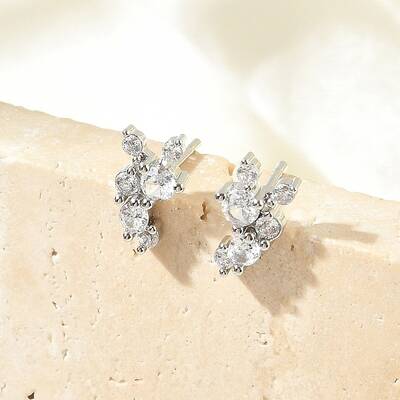 Brass Micro Pave Clear Cubic Zirconia Stud Earrings