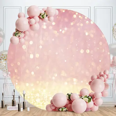 Aperturee Pink And Gold Glitter Bokeh Baby Shower Round Backdrop | Round Backdrop Stand Covers | Custom Round Backdrop | Circ...