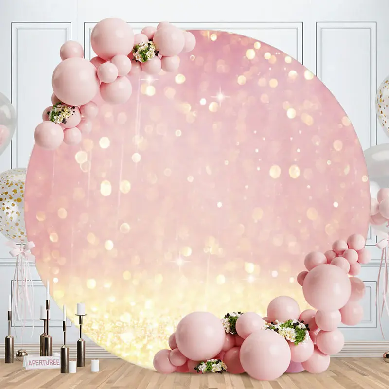Aperturee Pink And Gold Glitter Bokeh Baby Shower Round Backdrop | Round Backdrop Stand Covers | Custom Round Backdrop | Circ...