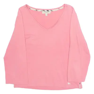 BURBERRY Womens T-Shirt Pink 3/4 Sleeve V-Neck S
