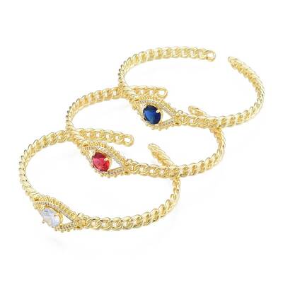 Cubic Zirconia Horse Eye Open Cuff Bangle