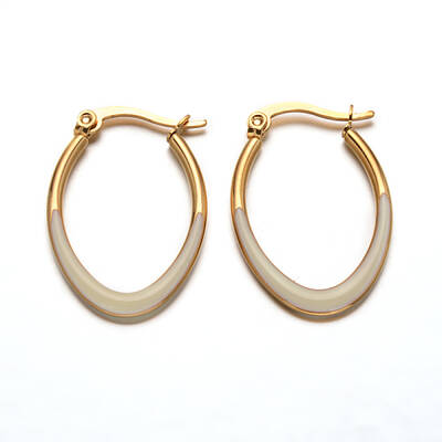 Oval 304 Stainless Steel Enamel Hoop Earrings