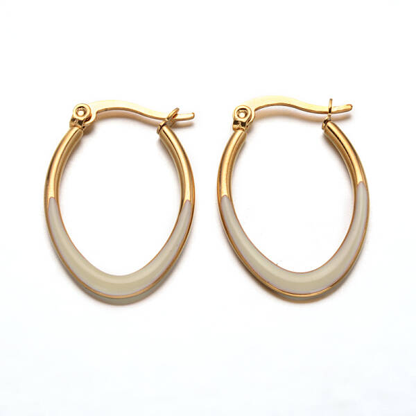 Oval 304 Stainless Steel Enamel Hoop Earrings