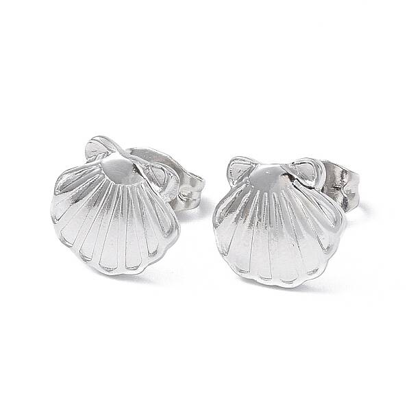 304 Stainless Steel Shell Stud Earrings for Women