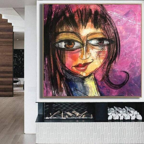 Abstract Face Painting Large Original Oil Painting Modern Painting Purple Painting Abstract Fine Art Wall Painting | PLAYFUL ...