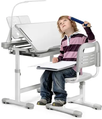 Rengue Kids Desk and Chair Set Height Adjustable School Study Desk and Chair with 55° Tiltable Desktop, 3 Modes&3 Brightness...