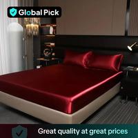 Solid Color Bedding Set, 1/2 Sets 1 Count Soft Comfortable Satin Bed Sheets & 1/2 Counts Pillowcase without Filler, Soft Brea...