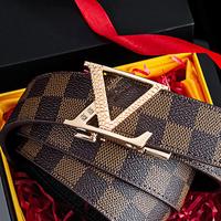 New Men's Belt Vintage Plaid Fashion Versatile High-end Genuine Leather Letter Automatic Buckle Belt Trendy