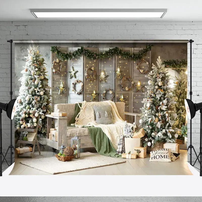 Aperturee Warm Indoor Room Sofa Xmas Trees Christmas Backdrop - Aperturee