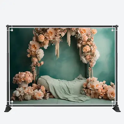 Cyan Arched Orange Flowers Elegant Wedding Backdrop - Aperturee