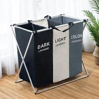 Laundry Cloth Hamper Sorter Basket Bin Foldable 3 Sections with Aluminum Frame Washing Storage Dirty Clothes Bag for Bathroom...