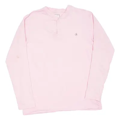 CALVIN KLEIN Mens T-Shirt Pink Long Sleeve Button Neck XL
