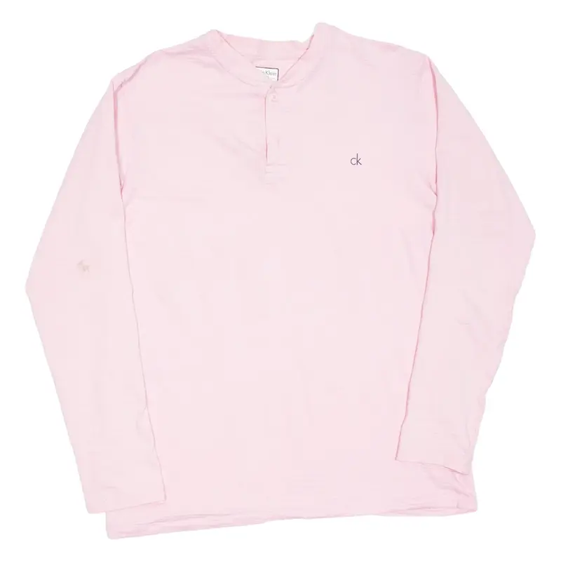 CALVIN KLEIN Mens T-Shirt Pink Long Sleeve Button Neck XL