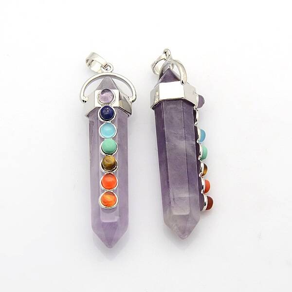 Yoga Chakra Jewelry Platinum Plated Brass Gemstone Double Terminated Pointed Big Pendants