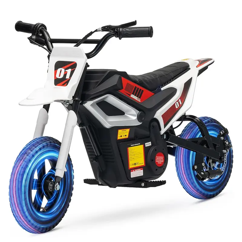 Garvee Kids 24V 350W Electric Dirt Bike with Rear Suspension, Music, Leather Seat, Rubber Tires, Twist Grip Throttle, 13.7 Mp...