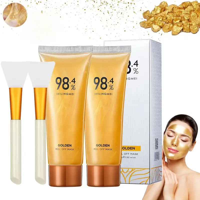Gold Foil Skincare Peel-off Mask & Brush Kit, 2 Counts/set Deep Cleansing Moisturizing Face Mask with 2 Counts/set Applicator...