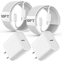 Fast Charger 10FT/6FT USB-C to Lightning Cable (2-Pack) with Type-C Charging Adapter Wall Charger Block for iPhone 14/13/12/1...