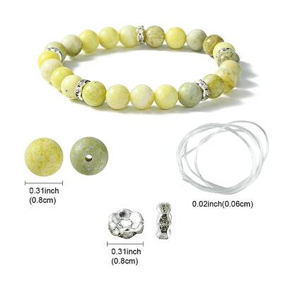 DIY Natural Yellow Mustard Jasper Round Beaded Stretch Bracelet Making Kit