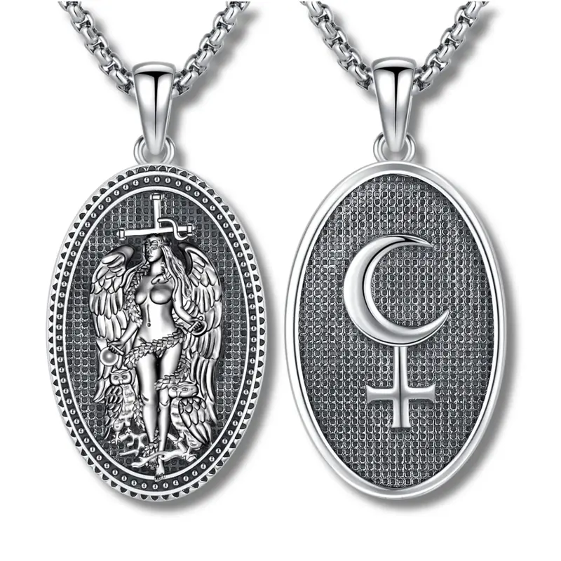 DRINSPER S925 Goddess Lilith Necklace, Lilith Sigil and Sign 925 Sterling Silver Pendant Amulet Necklace for Women for Pagan