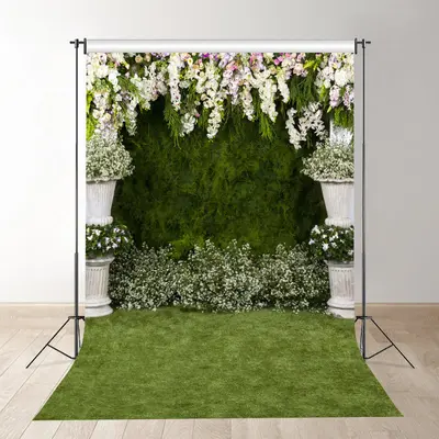 Green Grass And Leaves Floral Spring Backdrop For Photo - Aperturee