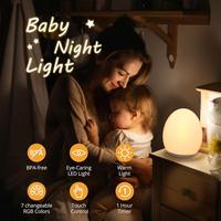 Night Light for Kids, Egg Light for Nursery with 7 RGB Colors Changeable & Stepless Dimming, Rechargeable Tap Light with 1h T...
