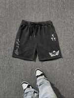 Men's Angel & Cross Print Embroidery Shorts, Regular Fit Casual Fashion Comfy Shorts for Summer, Men's Bottoms for Daily Wear...