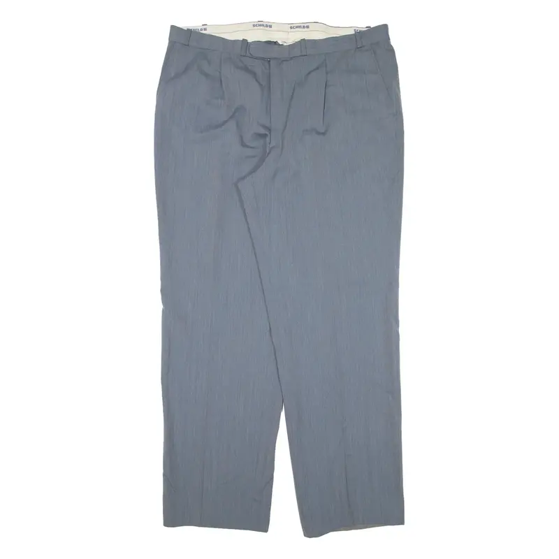 SCHILD Pleated Mens Knit Trousers Blue Regular Straight Wool W38 L32
